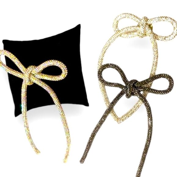 Long Rope Sparkle Crystal Bow Brooches, Lapel Pin or Hair Accessories NEW - Picture 1 of 5